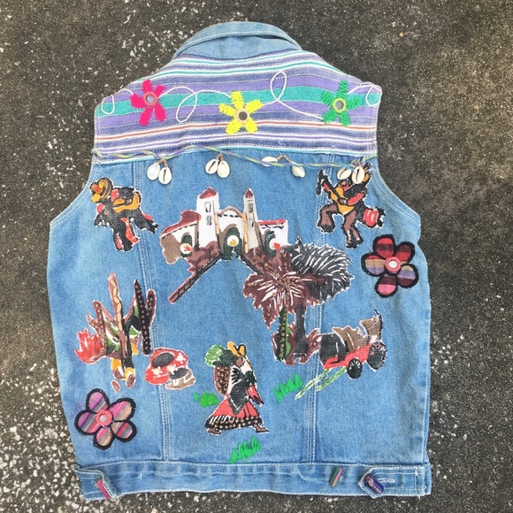 Embellished(patch shell Bead mirror)Denim Vest Top - Picture 6 of 11